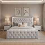 Letto Matrimoniale Contenitore 160x200 in Velluto Grigio con Swarovski - Nexo