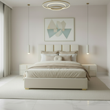 Letto Matrimoniale 160x200 in Velluto Beige con Dettagli Oro - Mira