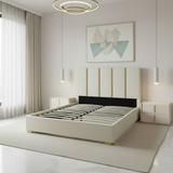 Letto Matrimoniale 160x200 in Velluto Beige con Dettagli Oro - Mira