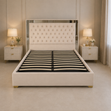 Letto Matrimoniale Contenitore 160x200 in Velluto Beige e Piedini Oro - Nexo Luxury