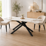 Tavolo 160x90 con piano in ceramica effetto marmo Bianco gambe Nere - OBSIDIAN