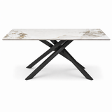 Tavolo 160x90 con piano in ceramica effetto marmo Bianco gambe Nere - OBSIDIAN