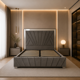 Letto Matrimoniale Contenitore 160x200 in Velluto Grigio e Piedini Argento - Imperial