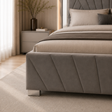 Letto Matrimoniale Contenitore 160x200 in Velluto Grigio e Piedini Argento - Imperial
