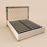 Letto Matrimoniale Contenitore 160x200 in Velluto Beige e Piedini Oro - Nexo Luxury