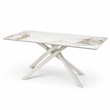 Tavolo 160x90 con piano in ceramica effetto marmo bianco gambe bianche - OBSIDIAN