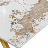 Tavolo 160x90 con piano in ceramica effetto marmo bianco e gambe oro - NOVA