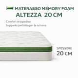 Materasso Matrimoniale 160 x 190 Altezza 20 cm in Aloe Vera Supporto ergonomico • Antibatterico • Antiacaro