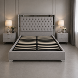 Letto Matrimoniale Contenitore 160x200 in Velluto Grigio e Piedini Argento - Nexo Luxury
