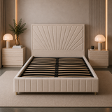 Letto Matrimoniale Contenitore 160x200 in Velluto Beige - Aurora Prestige