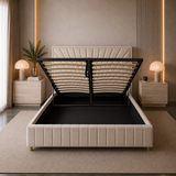 Letto Matrimoniale Contenitore 160x200 in Velluto Beige - Aurora Prestige