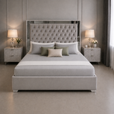 Letto Matrimoniale Contenitore 160x200 in Velluto Grigio e Piedini Argento - Nexo Luxury