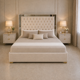 Letto Matrimoniale Contenitore 160x200 in Velluto Beige e Piedini Oro - Nexo Luxury
