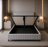 Letto Matrimoniale Contenitore 160x200 in Velluto Grigio - Aurora Prestige
