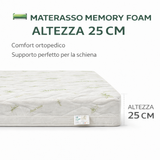 Materasso Memory Foam Altezza 25 cm Sfoderabile - Aloe Vera