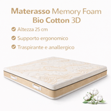 Materasso Memory Foam Altezza 25 cm - Bio Cotton 3D