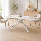 Tavolo 160x90 con piano in ceramica effetto marmo bianco gambe bianche - OBSIDIAN