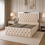 Letto Matrimoniale Contenitore 160x200 in Velluto Beige Chiaro con Swarovski - Nexo