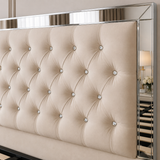 Letto Matrimoniale Contenitore 160x200 in Velluto Beige Chiaro con Swarovski - Nexo