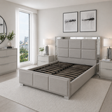 Letto Matrimoniale Contenitore 160x200 in Velluto Grigio e Piedini Argento - Cubo Luxury