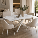 Tavolo 160x90 con piano in ceramica effetto marmo bianco gambe bianche - ATLAS