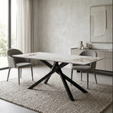 Tavolo 160x90 con piano in ceramica effetto marmo Bianco gambe Nere - OBSIDIAN
