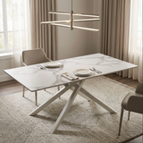 Tavolo 160x90 con piano in ceramica effetto marmo bianco gambe bianche - ATLAS