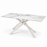 Tavolo 160x90 con piano in ceramica effetto marmo bianco gambe bianche - ATLAS