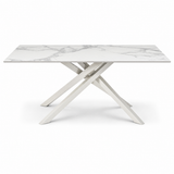 Tavolo 160x90 con piano in ceramica effetto marmo bianco gambe bianche - ATLAS