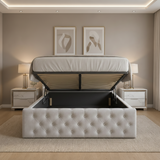 Letto Matrimoniale Contenitore 160x200 in Velluto Grigio con Swarovski - Nexo