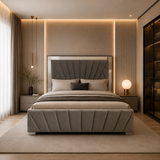 Letto Matrimoniale Contenitore 160x200 in Velluto Grigio e Piedini Argento - Imperial