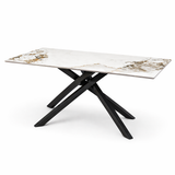 Tavolo 160x90 con piano in ceramica effetto marmo Bianco gambe Nere - OBSIDIAN