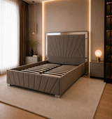 Letto Matrimoniale Contenitore 160x200 in Velluto Grigio e Piedini Argento - Imperial