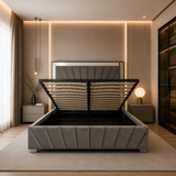 Letto Matrimoniale Contenitore 160x200 in Velluto Grigio e Piedini Argento - Imperial