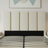 Letto Matrimoniale 160x200 in Velluto Beige con Dettagli Oro - Mira