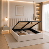 Letto Matrimoniale Contenitore 160x200 in Velluto Beige - Althea