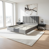 Letto Matrimoniale 160-200 in Velluto Grigio e Piedini Argento - Yaki