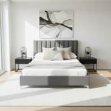 Letto Matrimoniale 160-200 in Velluto Grigio e Piedini Argento - Yaki