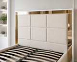 Letto Matrimoniale Contenitore 160x200 in Velluto Beige e Piedini Oro - Cubo Luxury