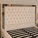 Letto Matrimoniale Contenitore 160x200 in Velluto Beige e Piedini Oro - Nexo Luxury