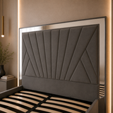 Letto Matrimoniale Contenitore 160x200 in Velluto Grigio e Piedini Argento - Imperial