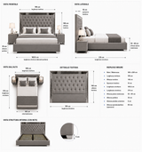Letto Matrimoniale Contenitore 160x200 in Velluto Grigio e Piedini Argento - Nexo Luxury