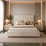 Letto Matrimoniale Contenitore 160x200 in Velluto Beige - Aurora Prestige