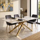 Tavolo 160x90 con piano in ceramica effetto marmo bianco e gambe oro - NOVA