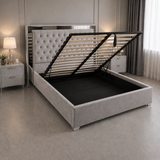 Letto Matrimoniale Contenitore 160x200 in Velluto Grigio e Piedini Argento - Nexo Luxury