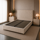Letto Matrimoniale Contenitore 160x200 in Velluto Beige - Aurora Prestige