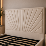Letto Matrimoniale Contenitore 160x200 in Velluto Beige - Aurora Prestige