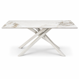 Tavolo 160x90 con piano in ceramica effetto marmo bianco gambe bianche - OBSIDIAN