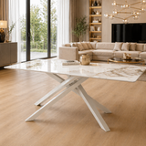 Tavolo 160x90 con piano in ceramica effetto marmo bianco gambe bianche - OBSIDIAN