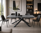 Tavolo 160x90 con piano in ceramica effetto marmo nero e gambe nere - ECLIPSE